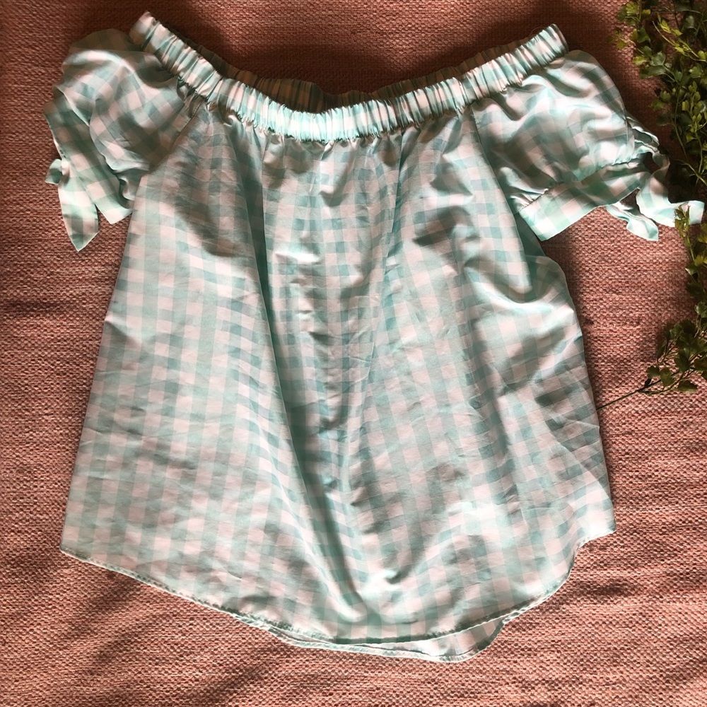 Wrangler Off The Shoulder Blue Gingham Top